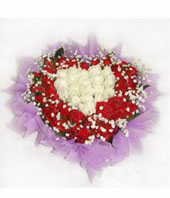 19 white roses, 36 red roses heart-shaped bouquet