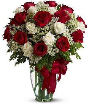 13 red roses, 8 white roses