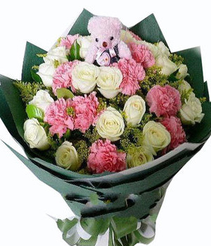 11 white roses,12 pink carnations