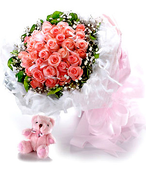 33 red roses bouquet free with a small bear