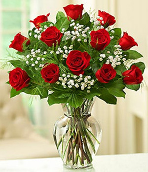 12 red roses with a vase delivered in China