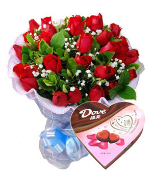 send 21 roses bouquet with chocolate China